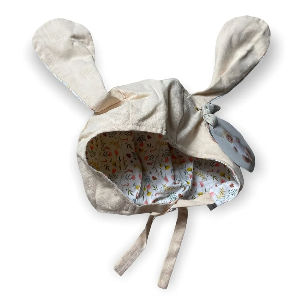 NWT Hallmark Baby Bunny Bonnet For Little Critters Khaki Floral Print 0-6 Months